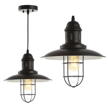 Deere 12" Adjustable Iron/Glass Cage Light LED Pendant - JONATHAN Y